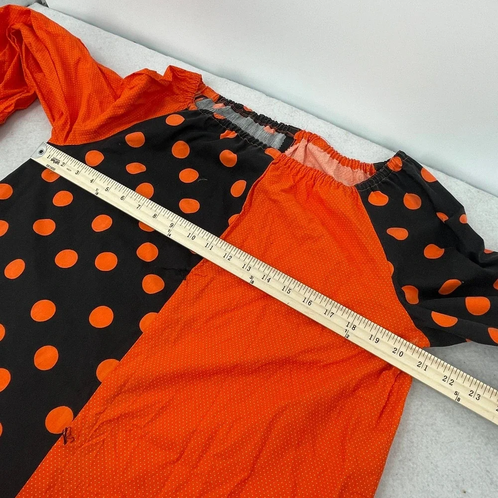 Vintage Clown Costume Set Orange Black Polka Dot Jumpsuit Hat Wig Collar 4pc